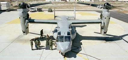The V-22 lands vertically.