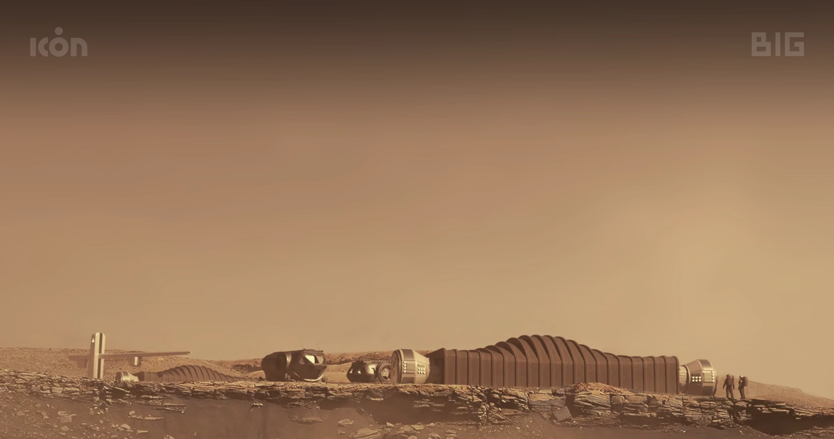 A render depicting what a future 3D-printed Mars base could look like