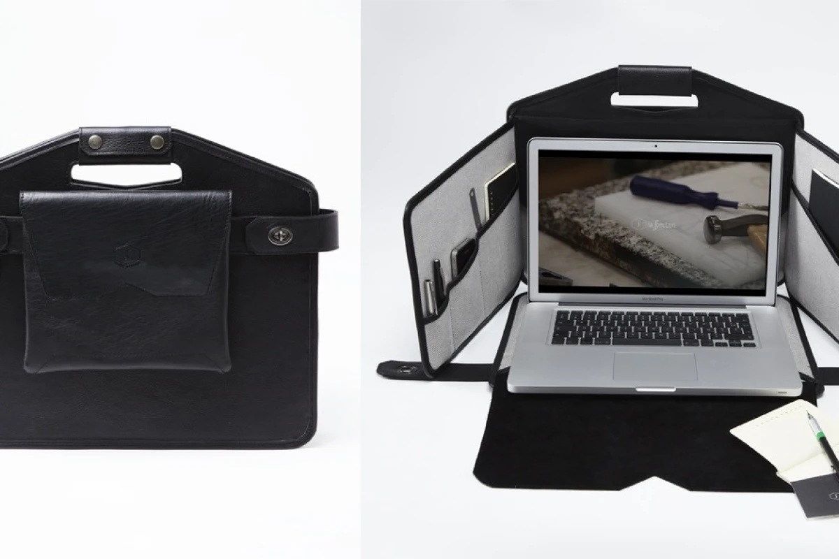La Fonction No.1 is a briefcase which transforms into a miniature mobile cubicle