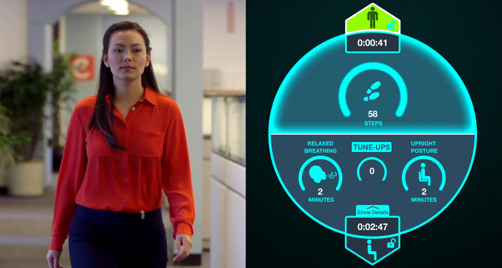 When users are upright, the Prana functions as a step tracker