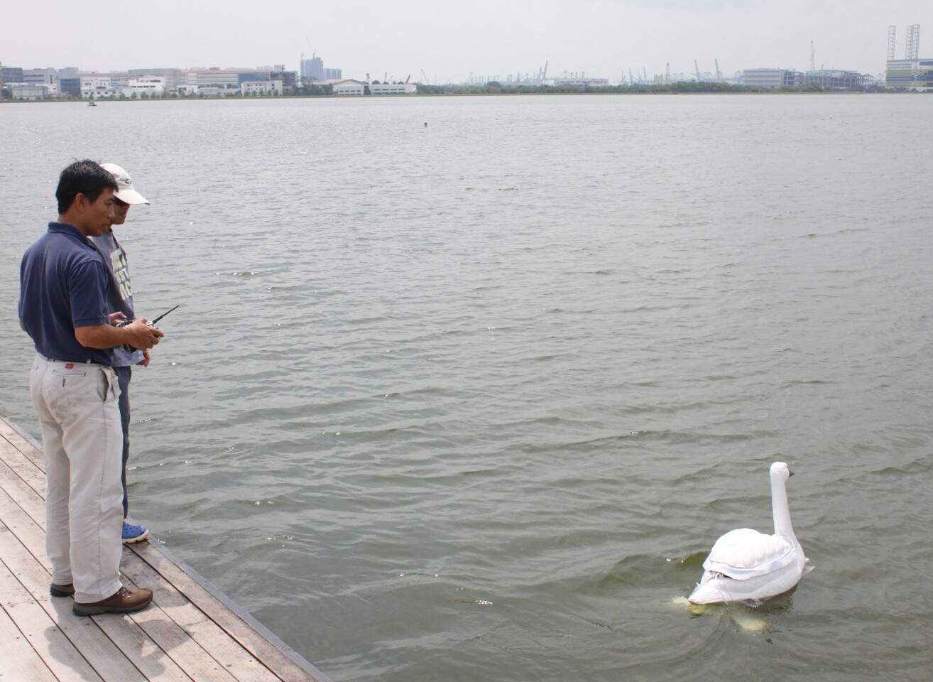 Although they can be manually piloted by remote control, the general idea is that the NuSwan robots use their own onboard GPS guidance system to autonomously cruise reservoirs or other bodies of water