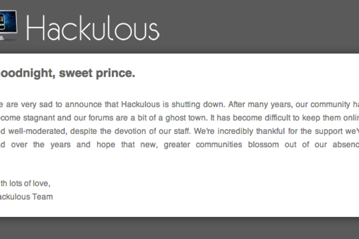 Hackulous has an official statement on its website about the closure