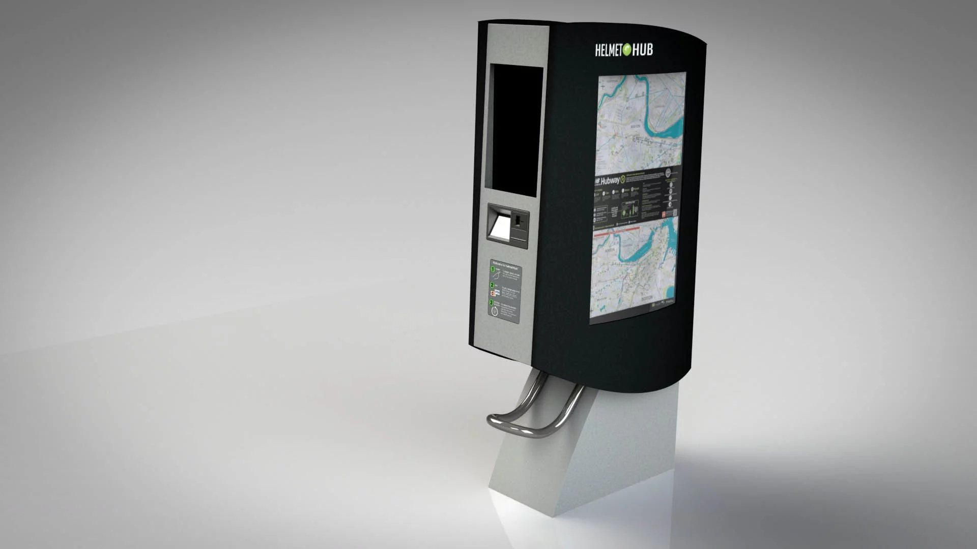 The HelmetHub dispenses and receives bike helmets