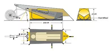 The Bikamper replaces tent poles with the user's bicycle