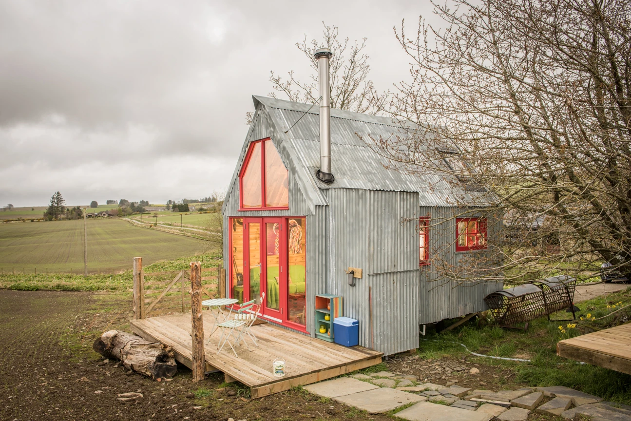 The Sheep Shed includes a wood-fired range cooker for heating and cooking and solar power for lighting