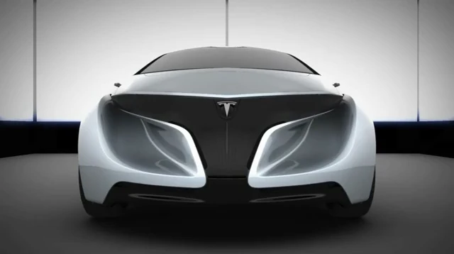 A 3D rendering of the front view of the Tesla IED Eye concept car