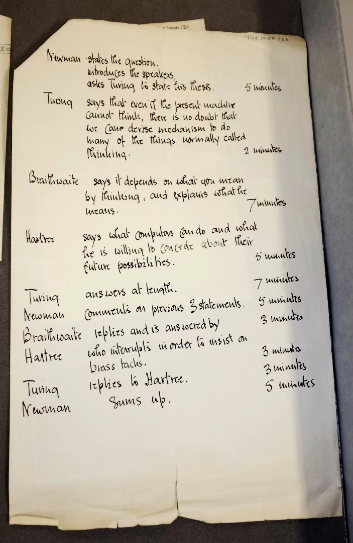 Handwritten draft for a BBC radio show penned by Alan Turing, and dated July 30, 1951