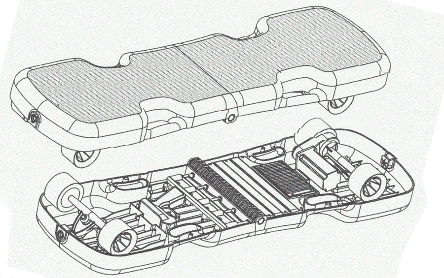 The folding board brings with it a speed of 21.5 mph (35 km/h) and a range of 18.5 miles (30 km)
