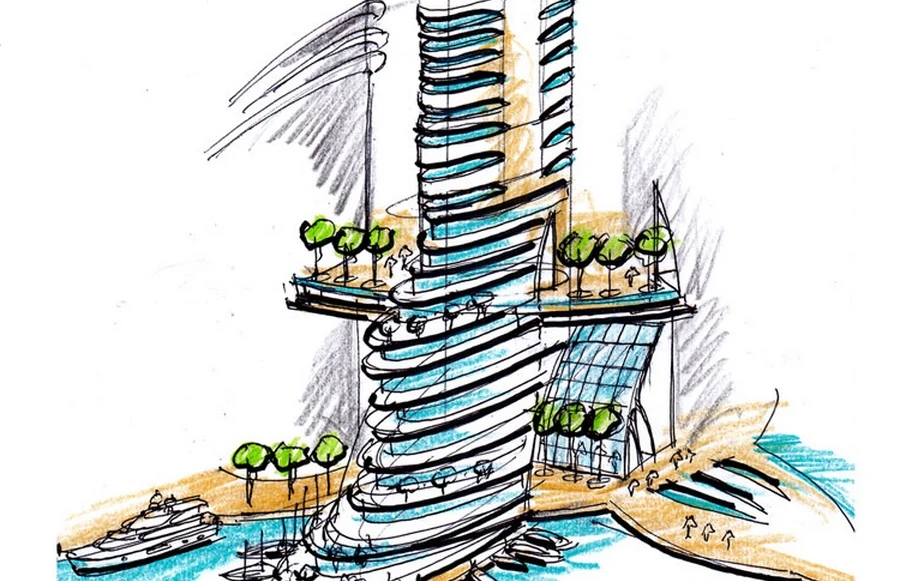 Barcelona Island sketches by architect Erik Morvan