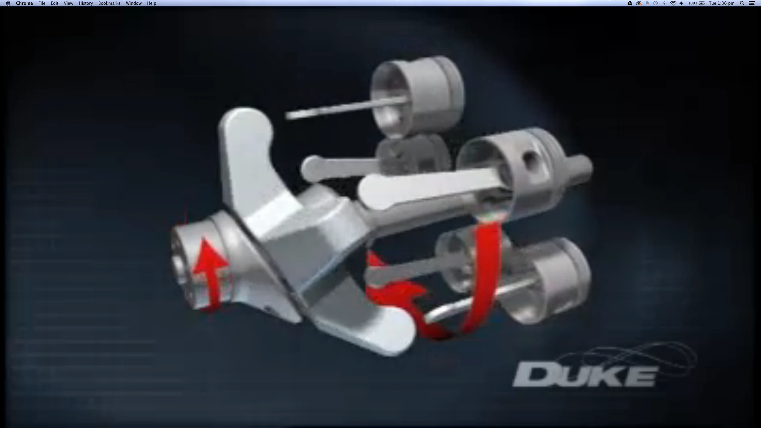 Axial piston movement pushes a star-shaped reciprocator in the Duke Axial Engine