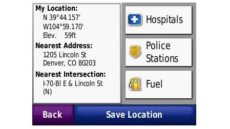 The Garmin Zumo "Where Am I?" screen shows your location