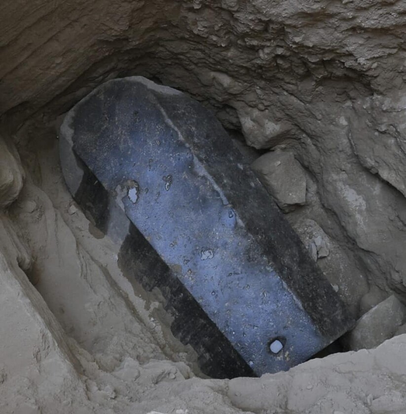 The sarcophagus measures 265 cm (104 in) long, 165 cm (65 in) deep and 185 cm (73 in) deep