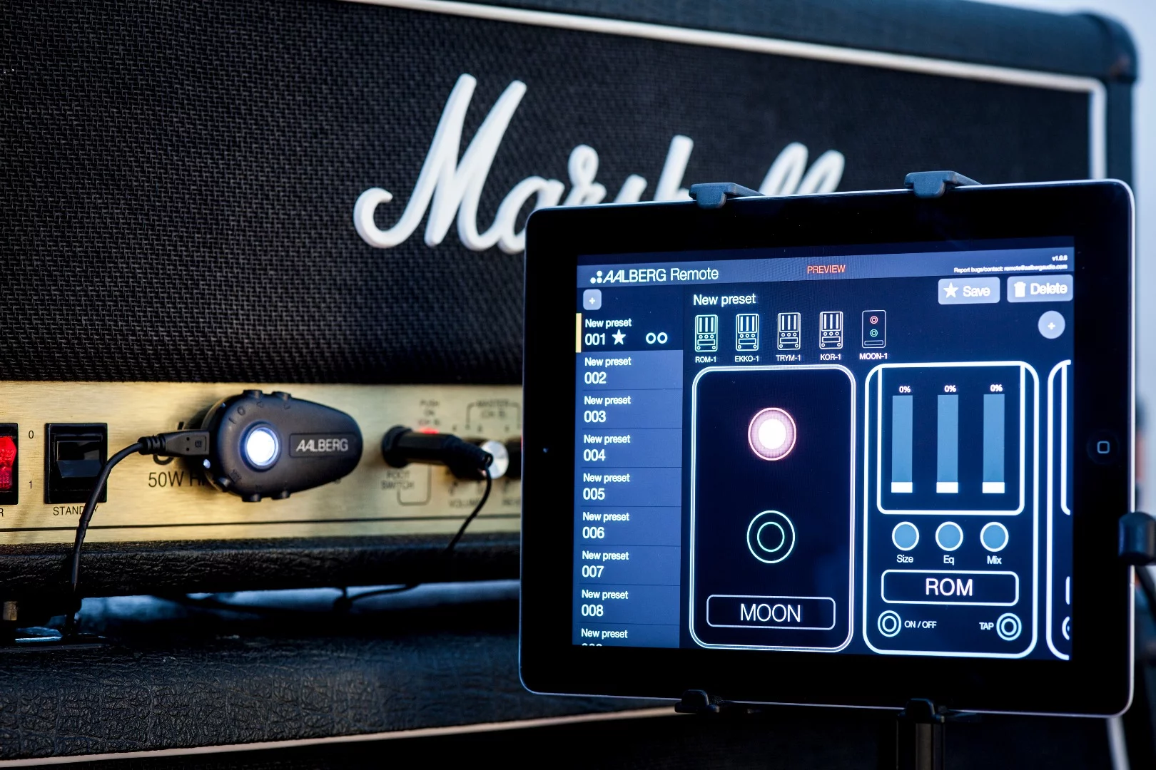 Multiple presets can be saved on the iOS device, to instantly alter the sound for different song parts