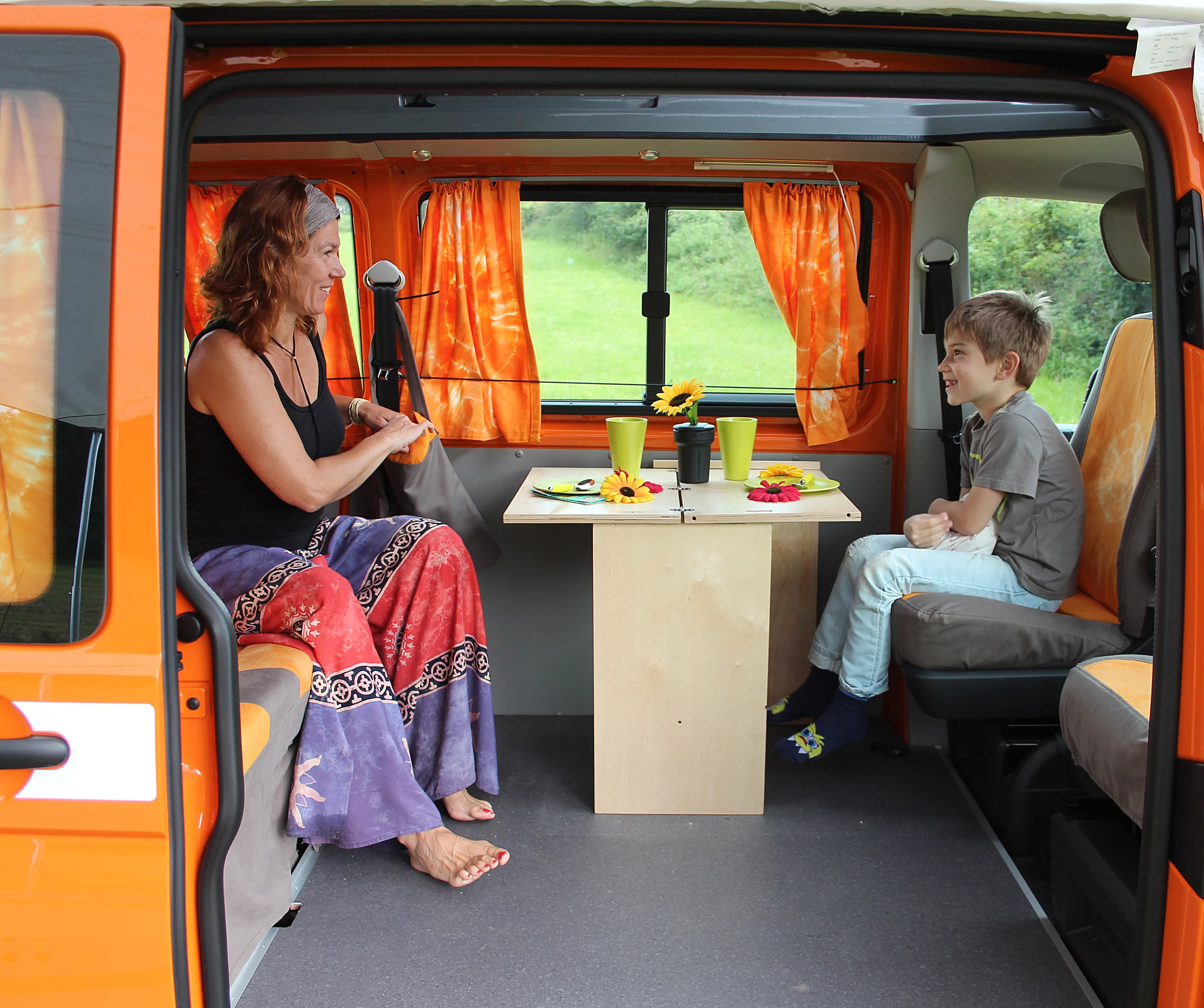 The versatile table can be set up inside or outside