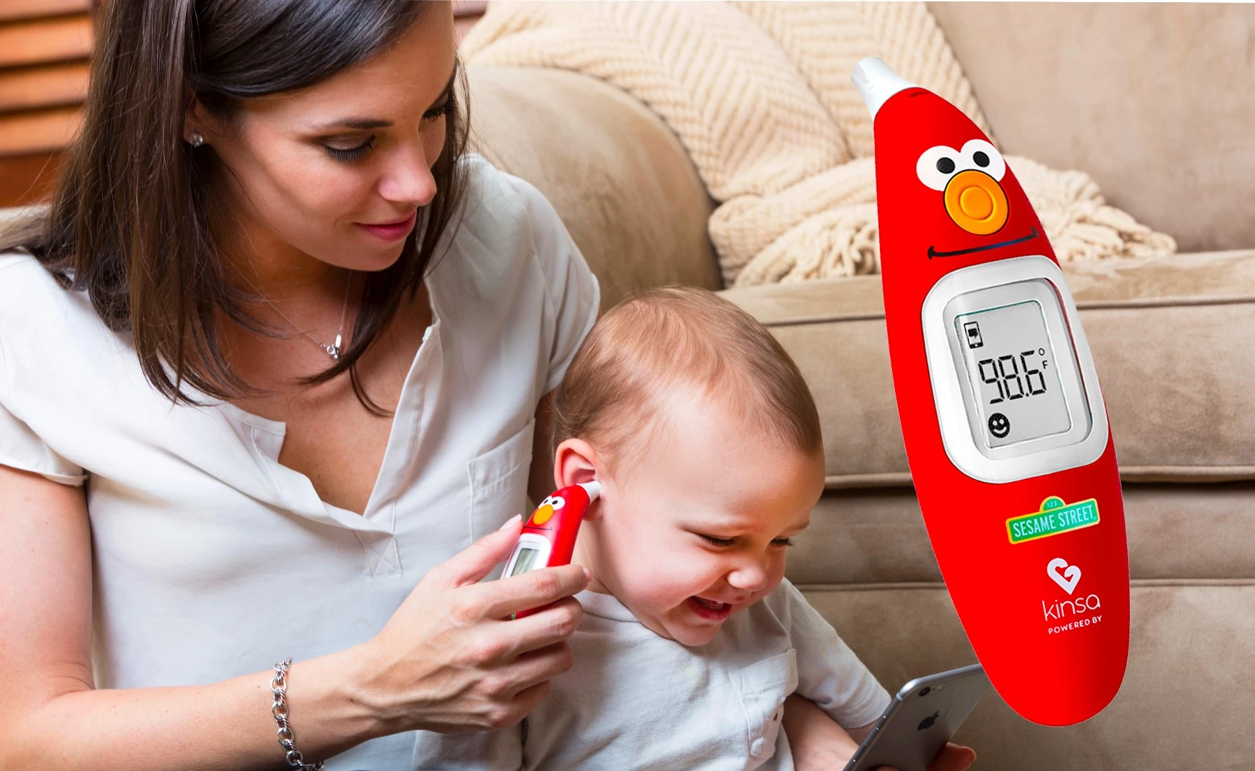 The kid-friendly Kinsa Sesame Street Smart Ear Thermometer
