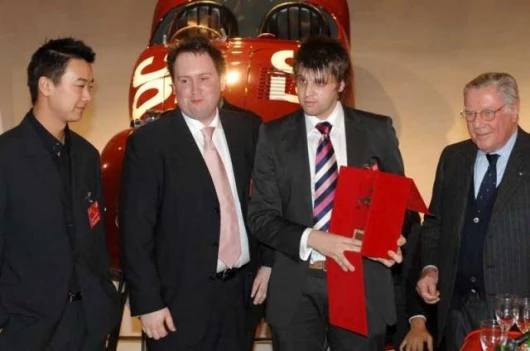 Rob Battams, Tom Hardman and David Imai, project designers for the Fiorano, with Sergio Pininfarina
