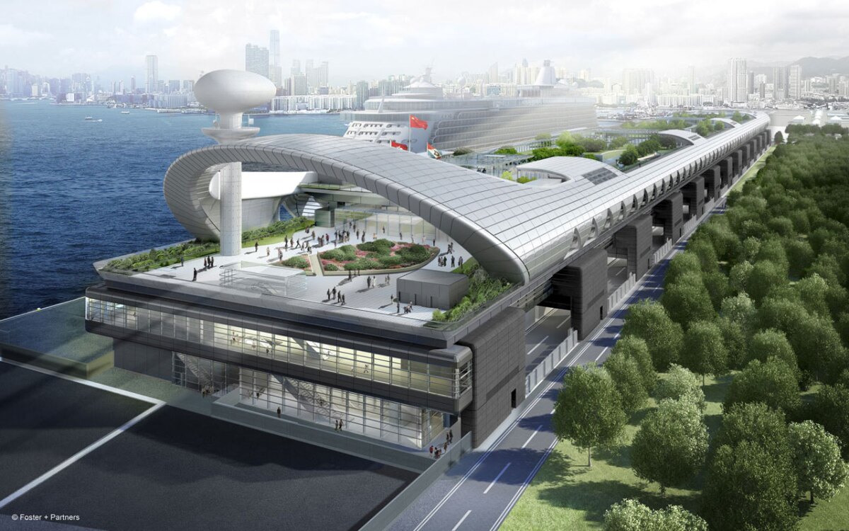 The Kai Tak Cruise Terminal has a roof top garden (Image: Foster + Partners)