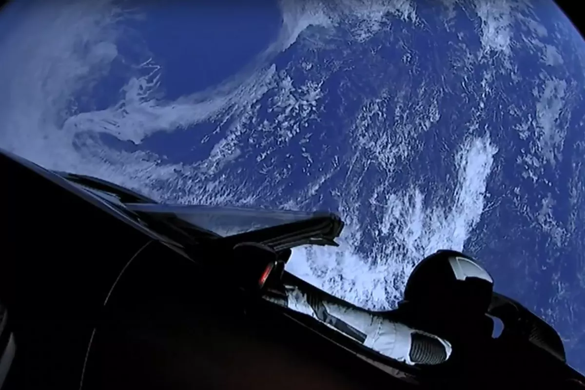 The Tesla Roadster looking like something out of 2001: A Space Odyssey