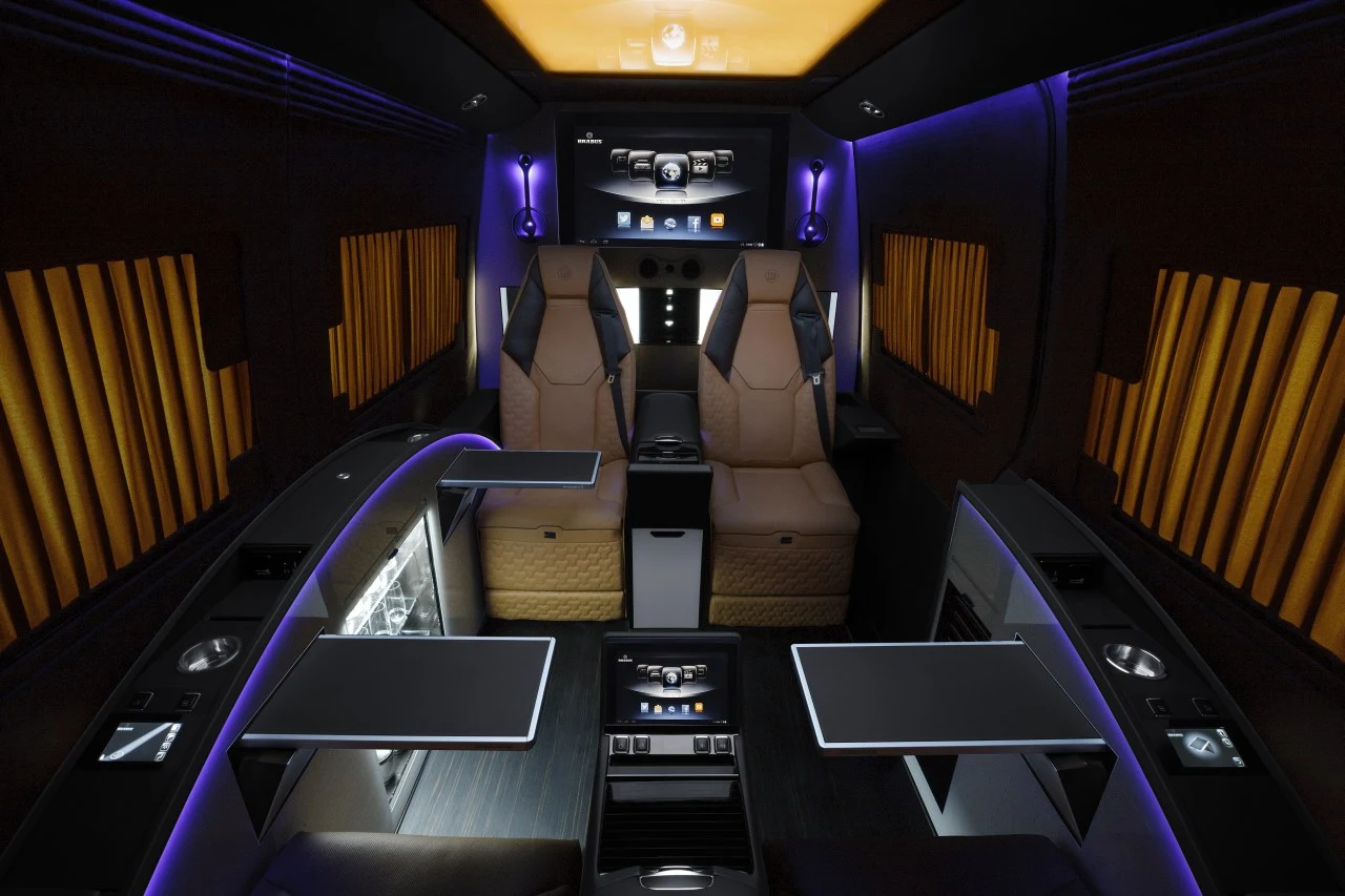 The Brabus Business Lounge offers plenty of work and relaxation features for long road commutes