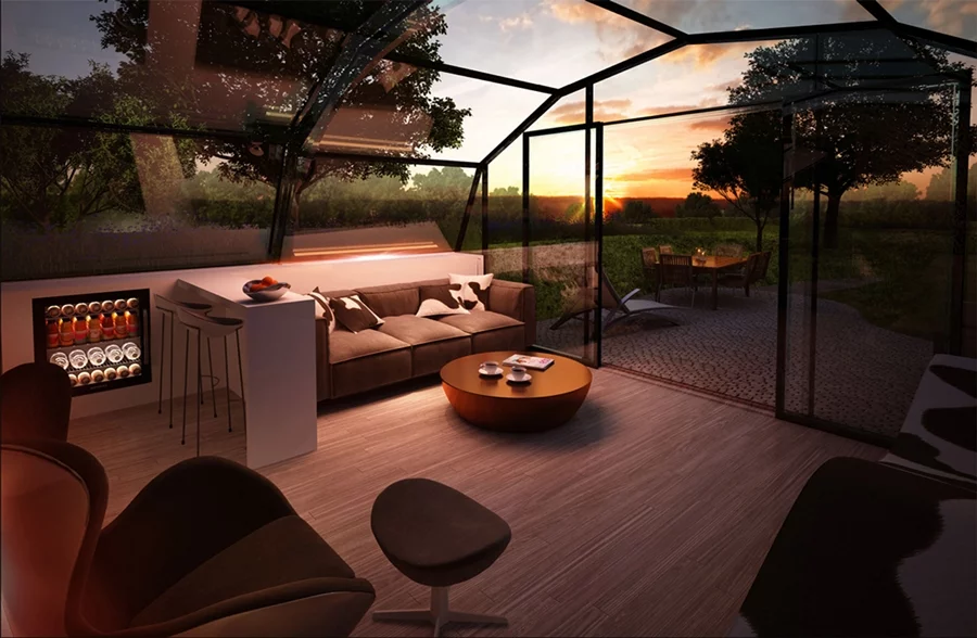 The Photon Space living room and outside area at night (Image: The Photon Project)