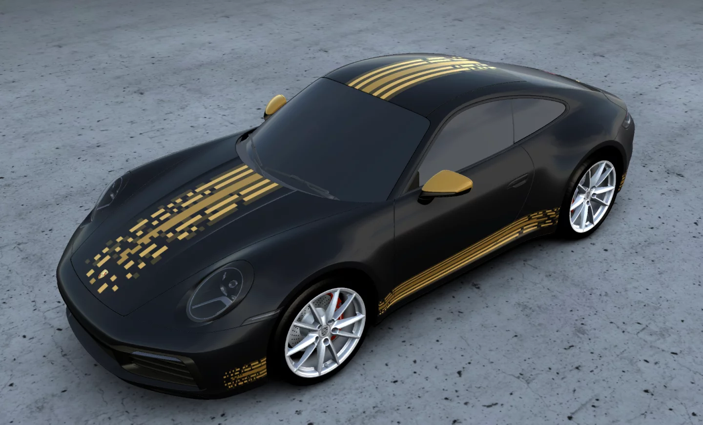 A digital stripes wrap in black and gold