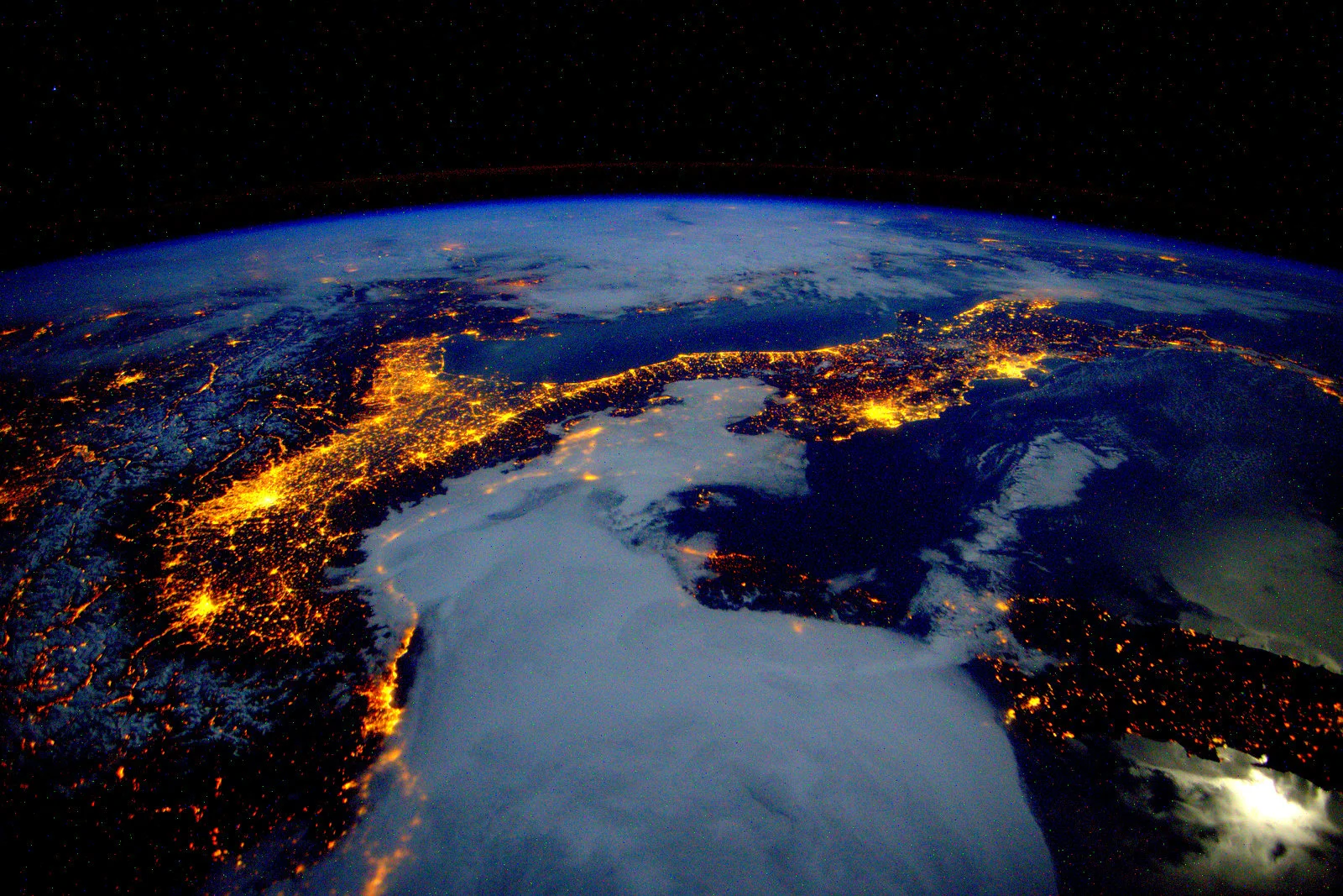 Italy and the Alps at night