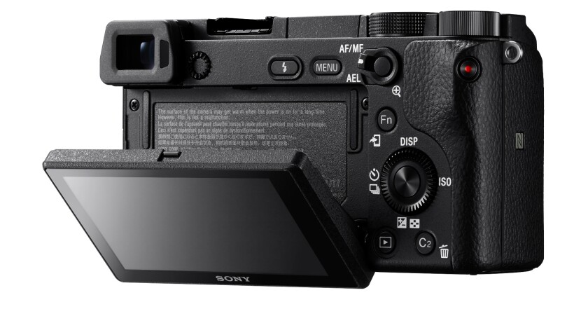 The rear LCD monitor on the Sony A6300 can be angled up 90 degrees, or down 45 degrees