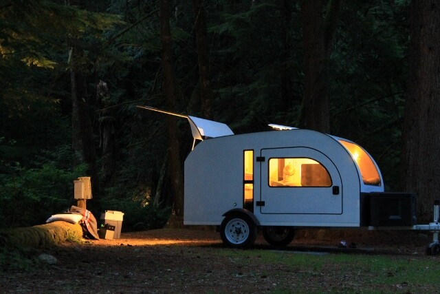 At camp with the Droplet trailer