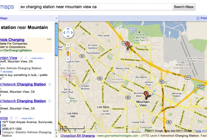 EV charging station locations near Mountain View CA.