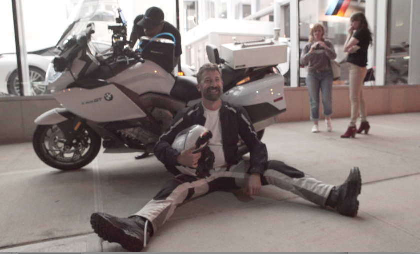 Carl Reese after completing the LA to New York solo motorcycle trip in a record time of 38 hours, 49 minutes.
