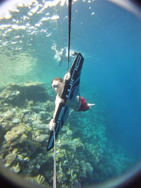 The Subwing is a device that is towed behind a boat, allowing the rider to "fly" underwater