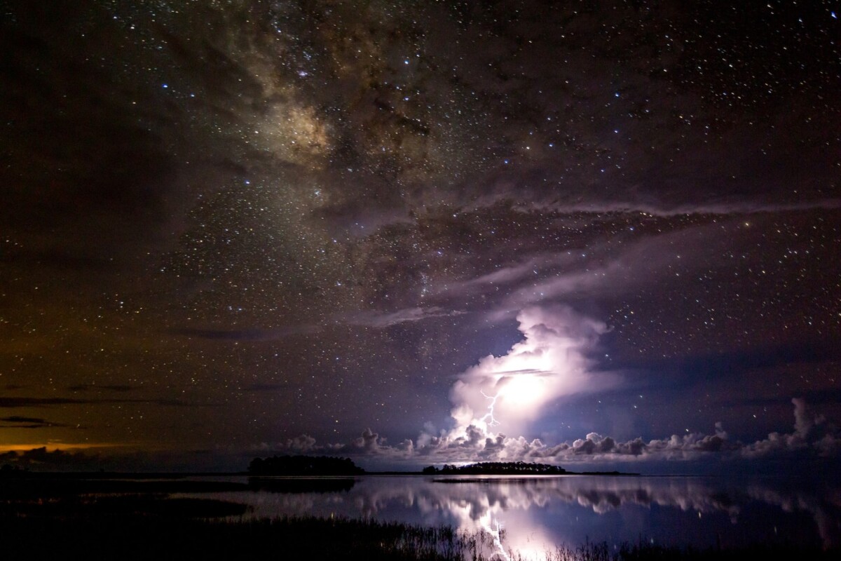 Thunderstorm under milky way