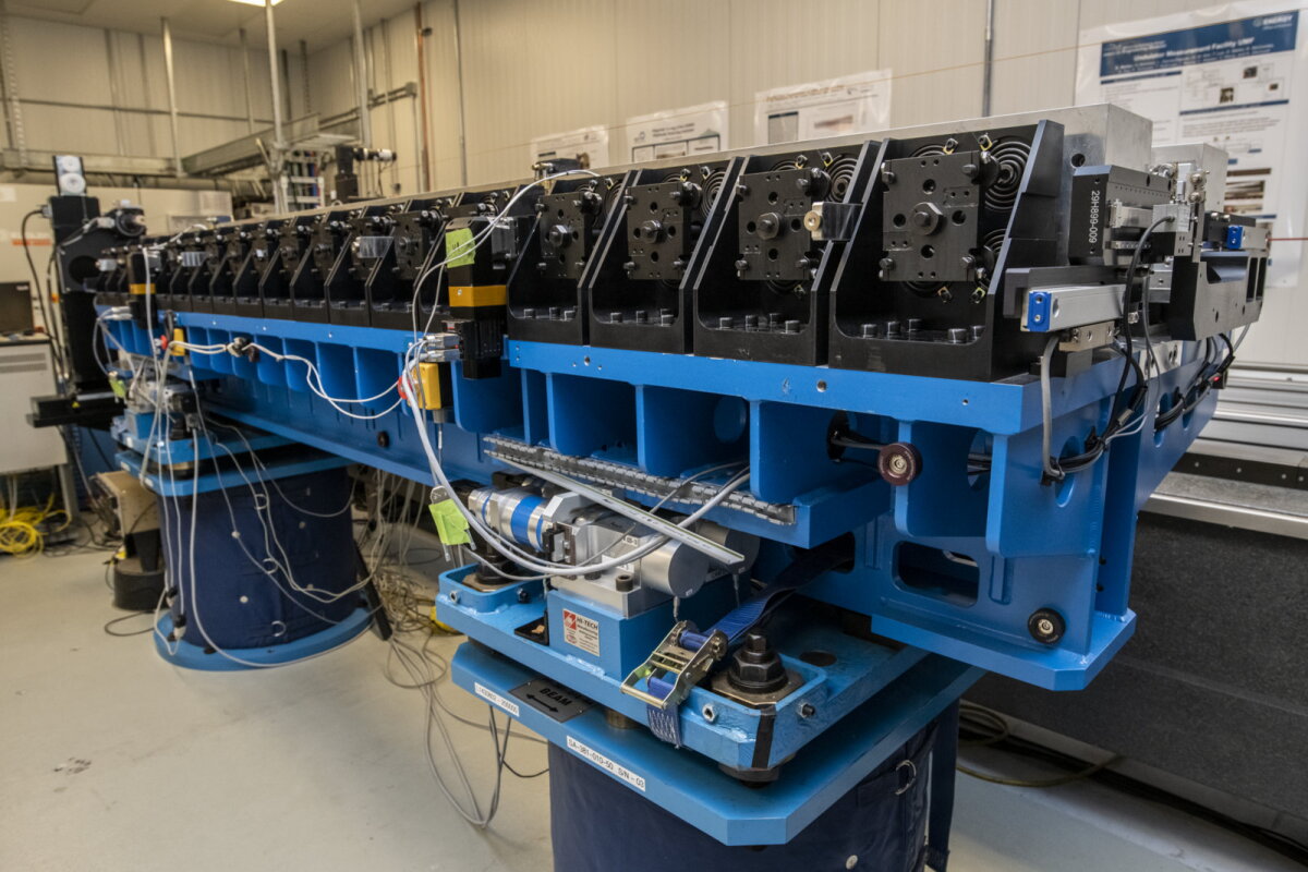 One of the undulator segments of the LCLS-II, which has now achieved first light