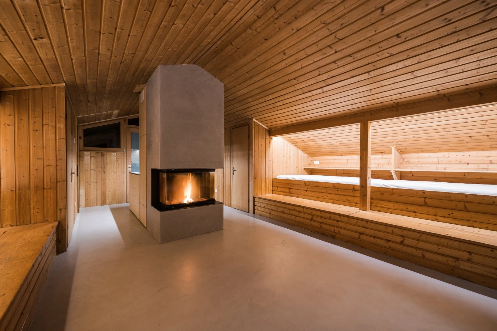 UFO's interior is mostly finished in fir wood