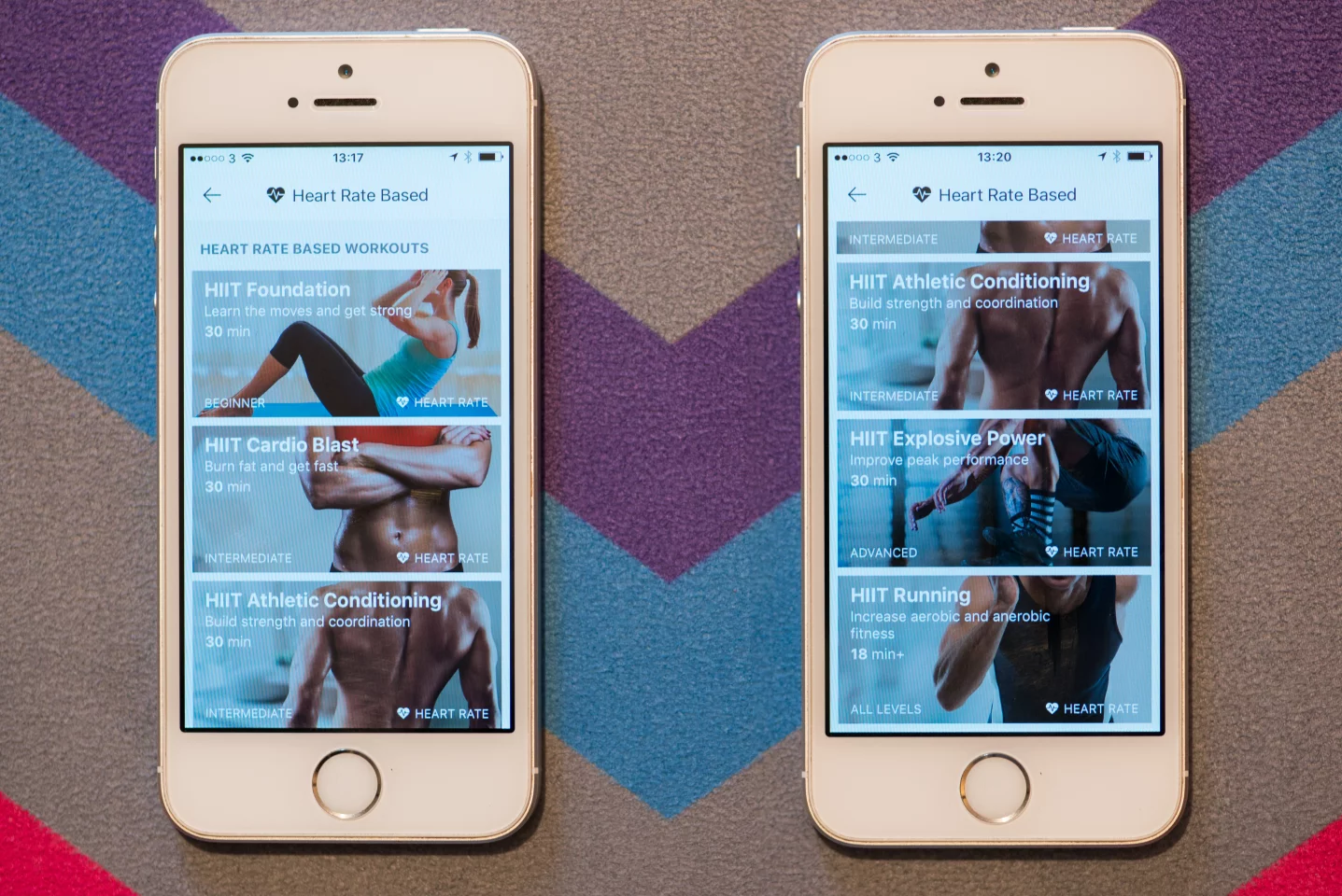 The current selection of HIIT workouts which are available for the Moov HR