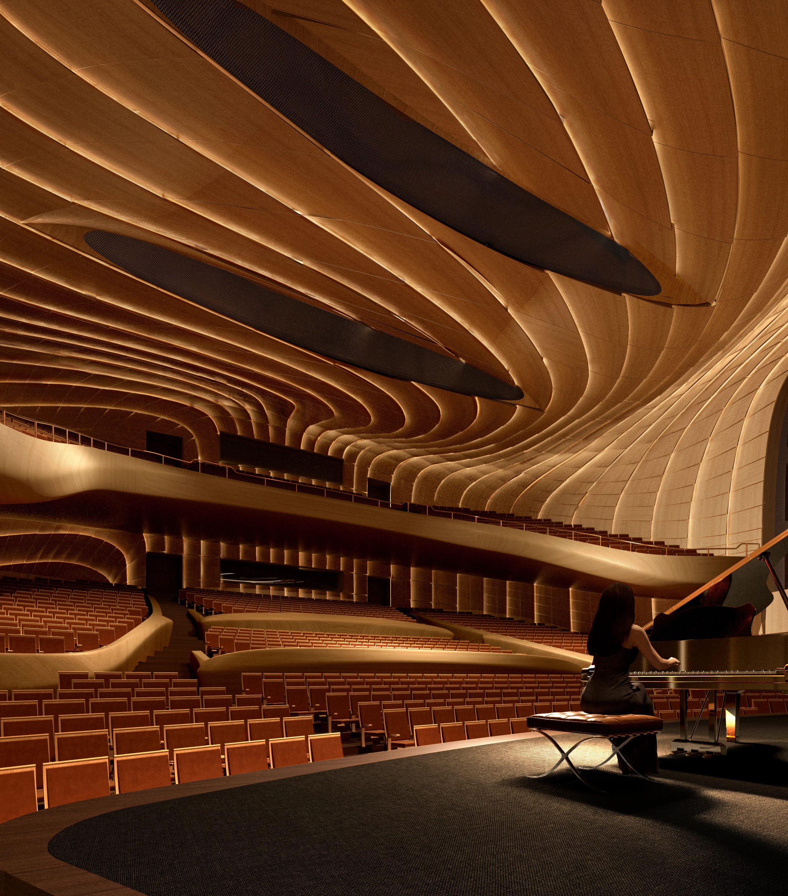 The Anji Culture and Art Center's interior will feature impressive timber detailing, including on its walls and ceiling