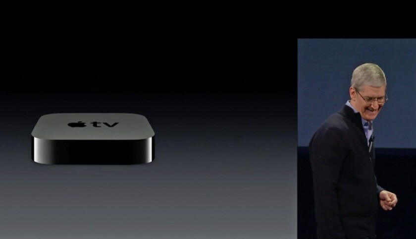 Tim Cook announcing the current Apple TV's price drop back in March