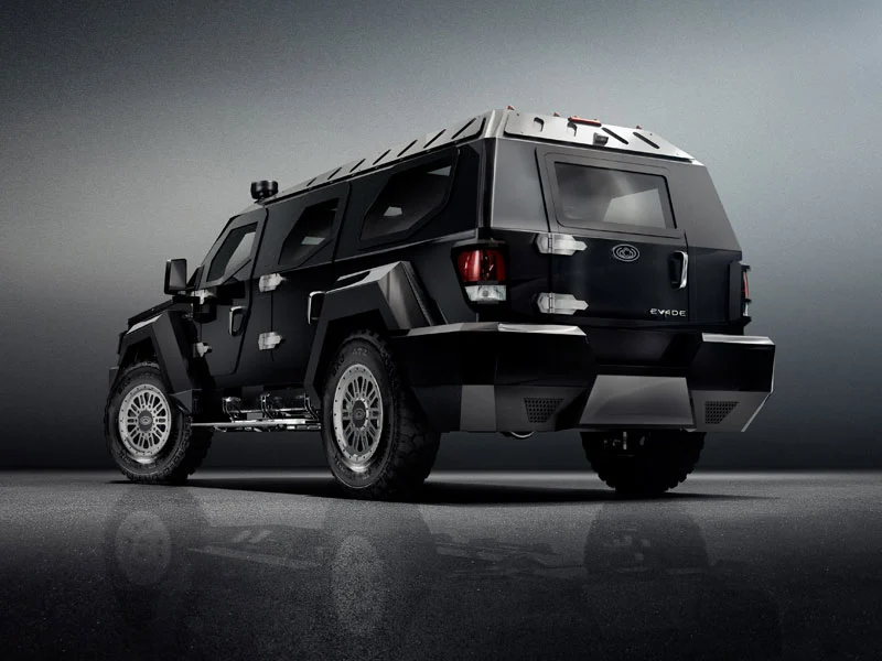 The wide back door and bumper step allow for exit and entry by "executive security"