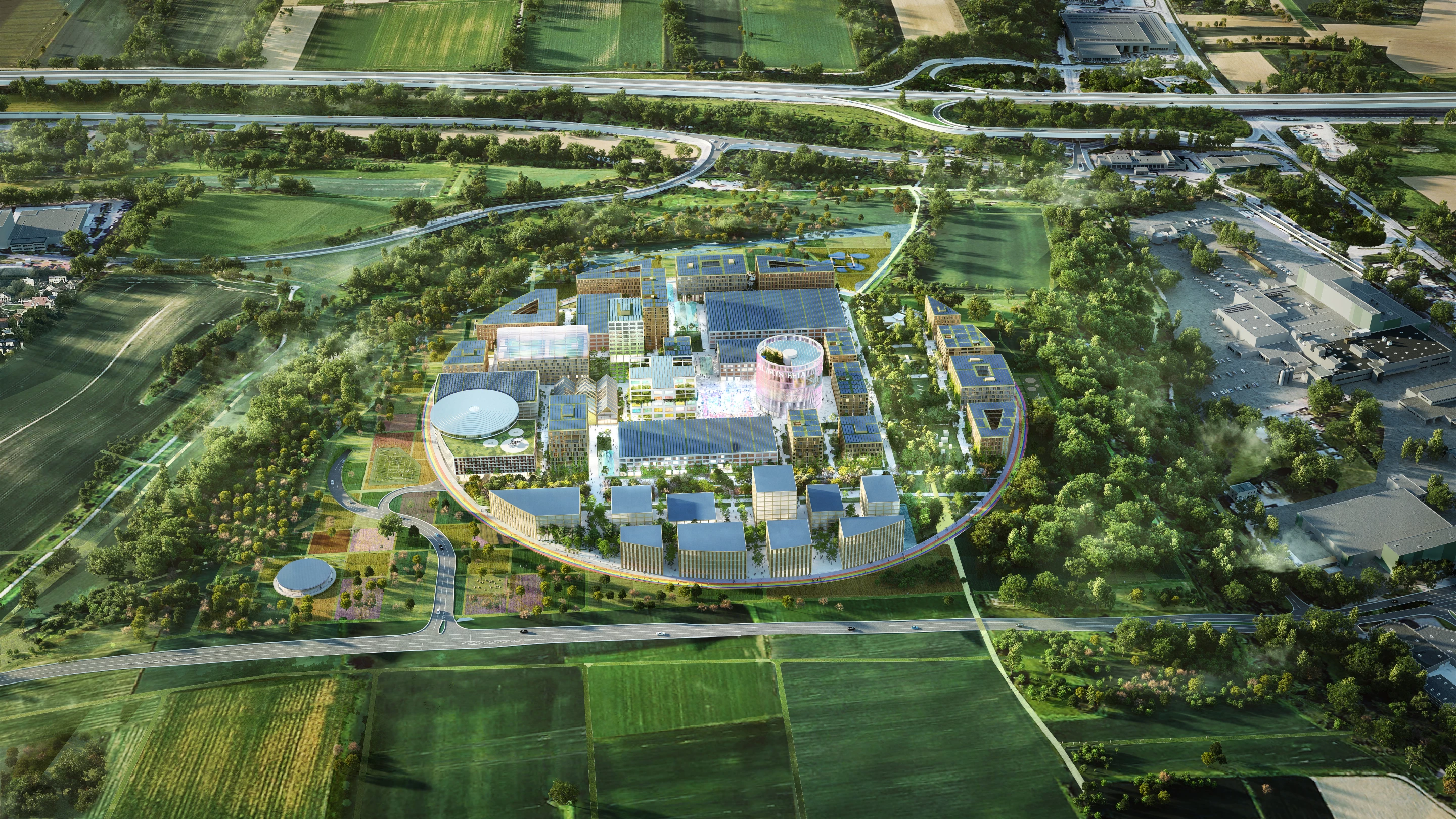 The Innovation Park Artificial Intelligence will measure 265,000 sq m (roughly 2.8 million sq ft) and will take the form of a large circle in the German municipality of Heilbronn