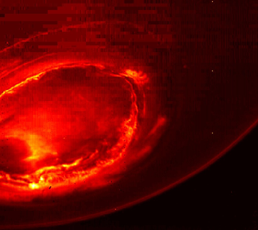 Infrared image of the southern aurora of Jupiter, as captured by NASA's Juno spacecraft on August 27, 2016