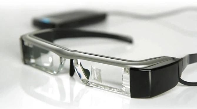Epson's Moverio BT-200 smart glasses can connect to an Android device and a Myo armband for a "Minority Report" experience