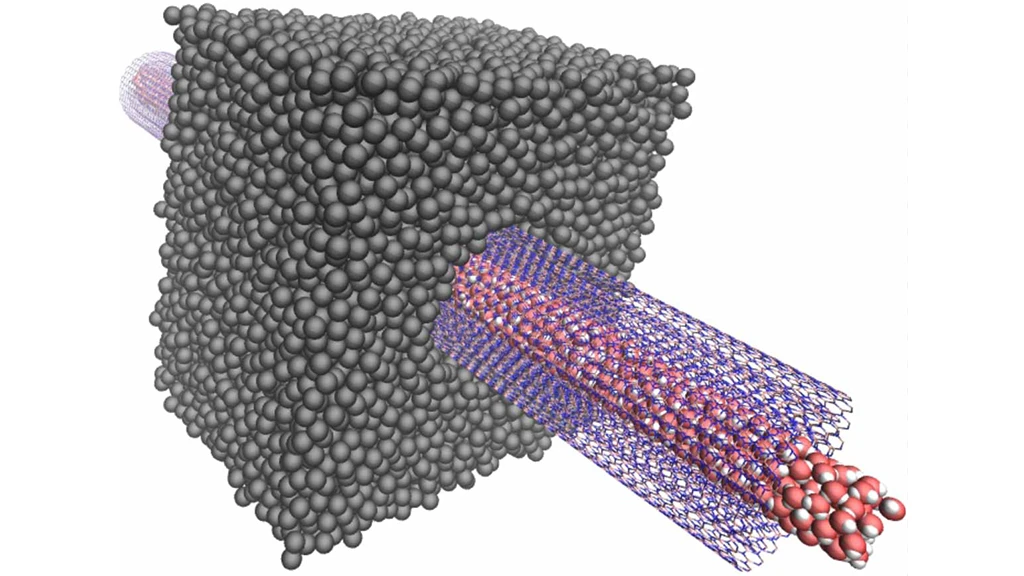 Diagram of the experimental device that sees the osmotic transport of water through a transmembrane boron nitride nanotube (Image: Laurent Joly (ILM))