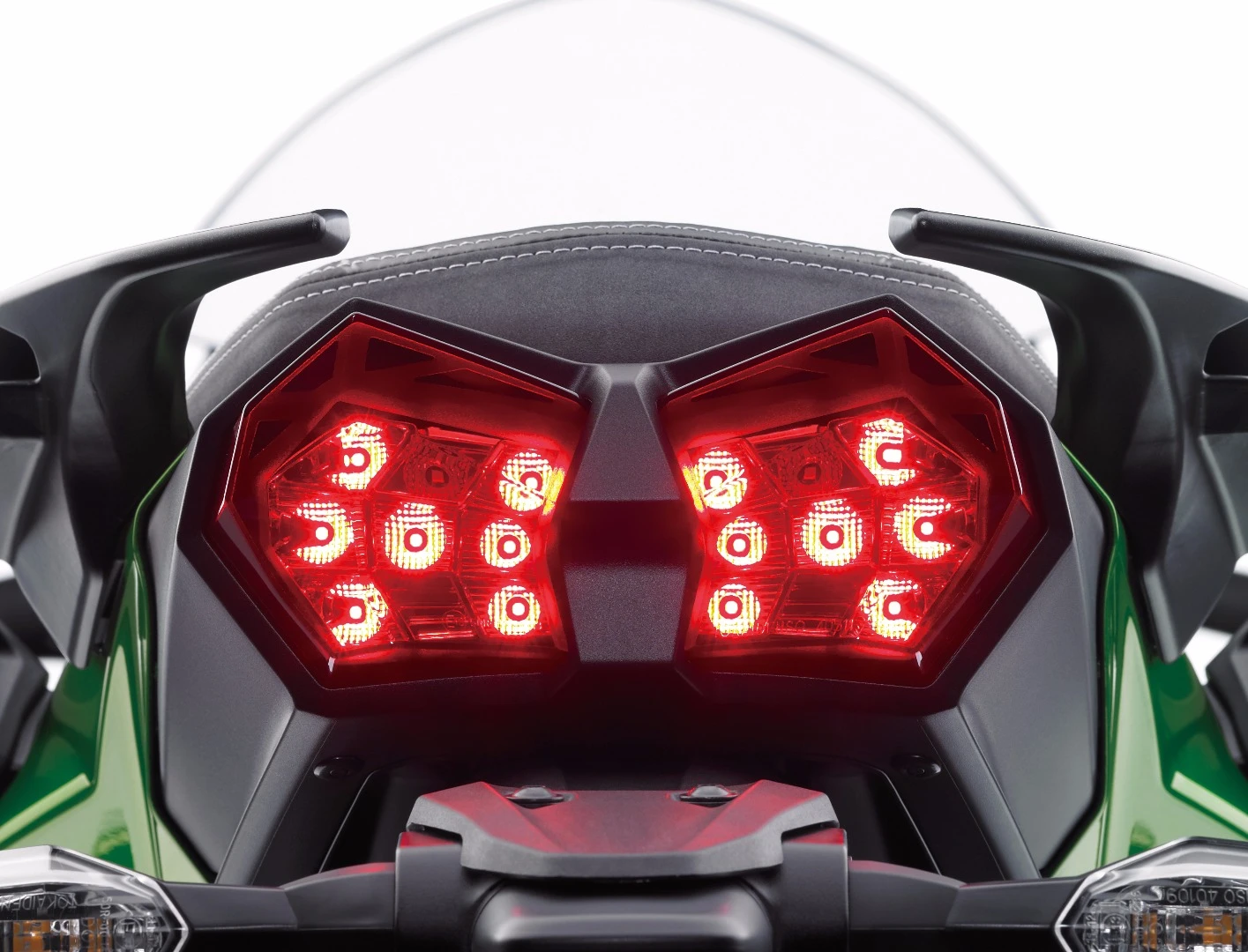 The LED tail lights of the 2018 Kawasaki H2 SX
