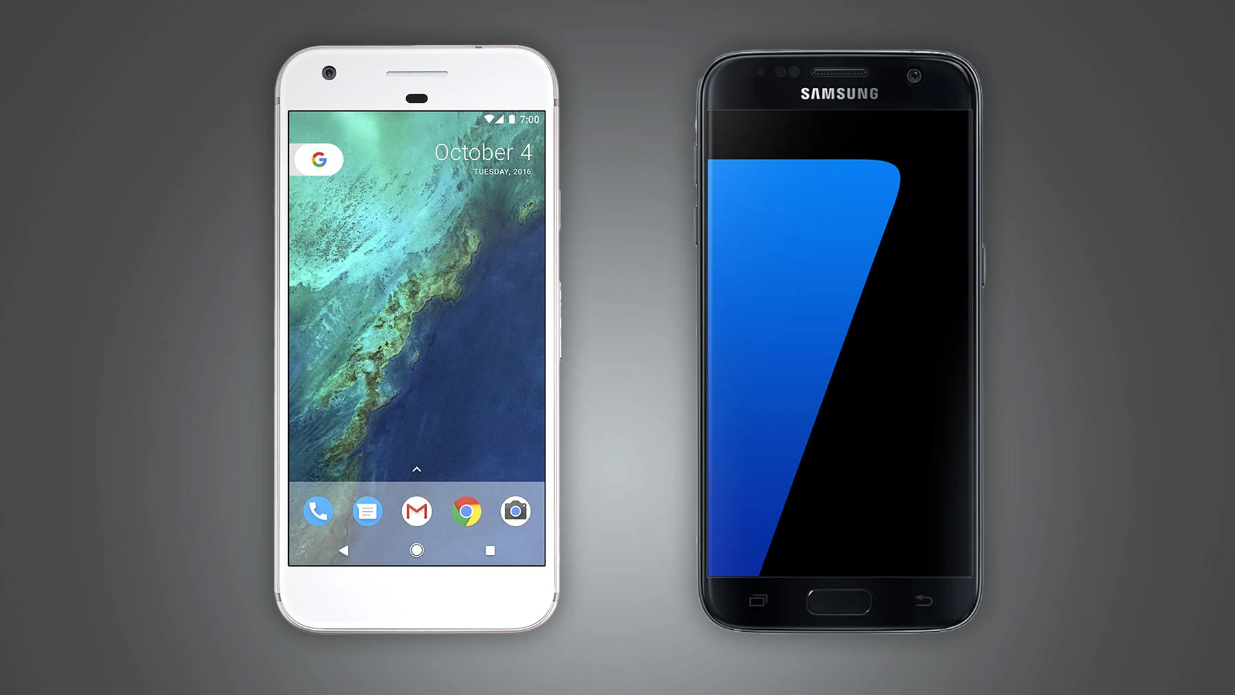 Comparing Pixel, the first "made by Google" phone, with Samsung's Galaxy S7, one of its top competitors