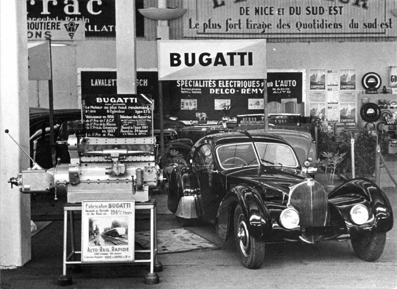 The Atlantic was derived from Bugatti's fabled prototype Aerolithe Electron Coupé, which was shown at the 1935 Paris Auto Salon. Only three Atlantics were made, and only two still exist, with one owned by fashion designer Ralph Lauren. That's an Atlantic in period above - only slightly less rare than a unicorn.