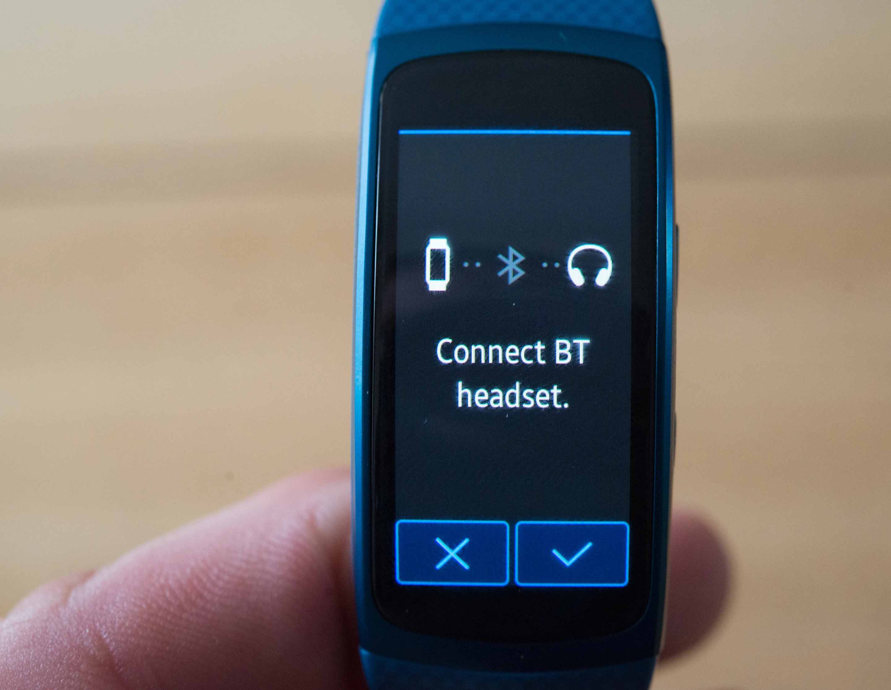 The Samsung Gear Fit2 can store music to its 4GB internal memory for playback via Bluetooth headphones