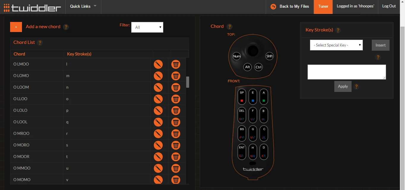 The online Twiddler3 tuner allows the user to create multiple configurations, changing up its use for different users or programs