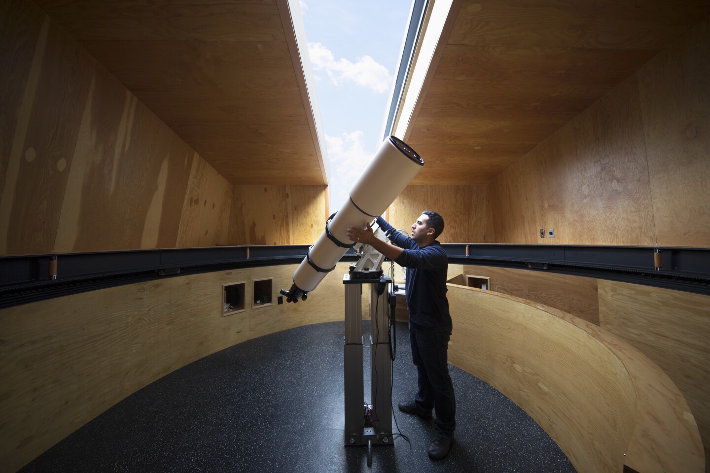 The building's interior is lined with fir plywood