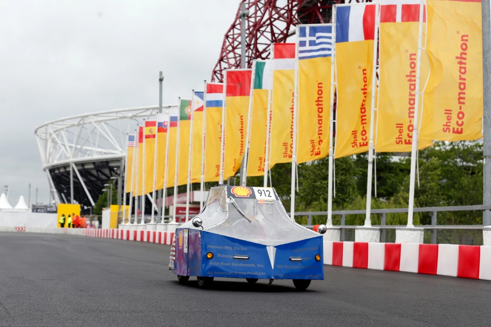 The All American, a diesel UrbanConcept racing for team Knights 3 from Alden-Conger High School, Alden, United States, on the track during day one of Make the Future London 2016