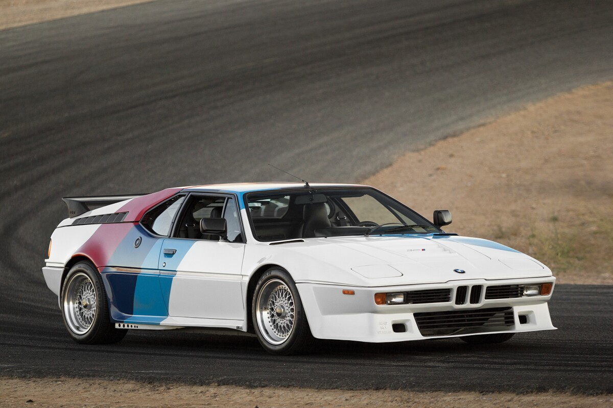 1980 BMW M1 AHG Studie. Auctioneer's Estimate: US$600,000 - US$800,000. The M1 was the most exotic BMW street car ever built. It was a limited-production, virtually hand-built car that was essentially a homologation special, and it featured a tube frame and utilized state-of-the-art technology underneath the radical Giugiaro-designed body. Just 456 examples were built. This car is one of only 10 examples created by AHG, has been uprated to 350 horsepower, and comes with M1 Procar-style bodywork and BMW Motorsport tri-color livery. It's original and unrestored, with less than 7,000 km on the odomoter. Official Auction Description and Images